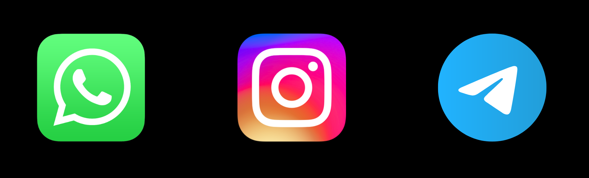 Logos do WhatsApp, Instagram e Telegram